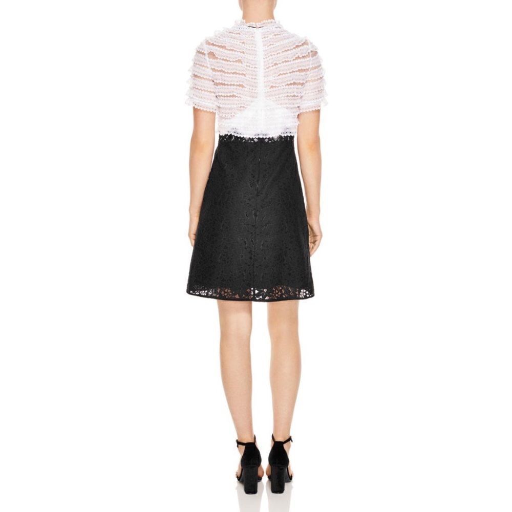Sandro Helsinki White Black Two Tone Lace Neck Tie Mini Dress XS - Picture 4 of 12